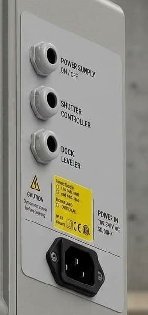 DockIntelliSicher controller connections: power supply, shutter controller, dock leveller